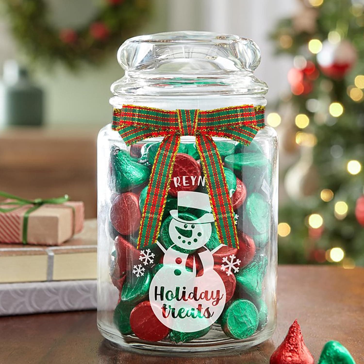 jijAcraft Ruban de Noël 10 mm de large, ruban décoratif de Noël rouge et vert, ruban à carreaux avec bord doré, ruban cadeau de 22 m pour bricolage, emballage cadeau et décoration de Noël