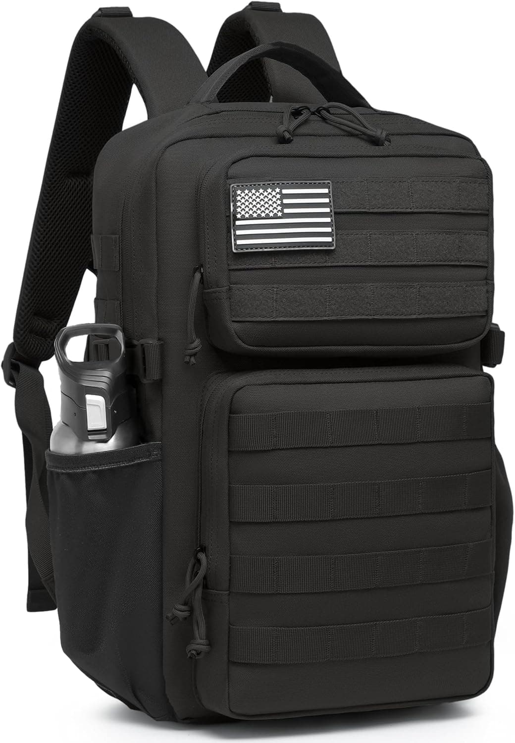 Sac à dos tactique militaire pour homme - Étanche - Sac d'assaut de 3 jours - Sac Molle avec porte-bouteille d'eau, Noir , 25L
