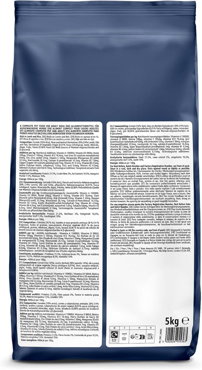 by Amazon - Croquettes complètes pour chien adulte riche en agneau et riz, 5kg, lot de 1