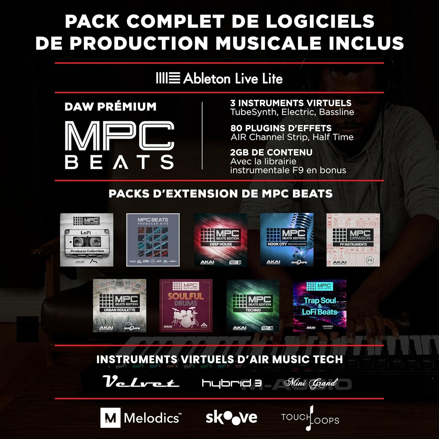 M-AUDIO Oxygen Pro 49 Controleur Clavier USB MIDI | 49 Touches Veloci-Sensibles, 16 Pads, 8 Boutons, 9 Faders et Logiciel DAW Inclus, pour Production Musicale