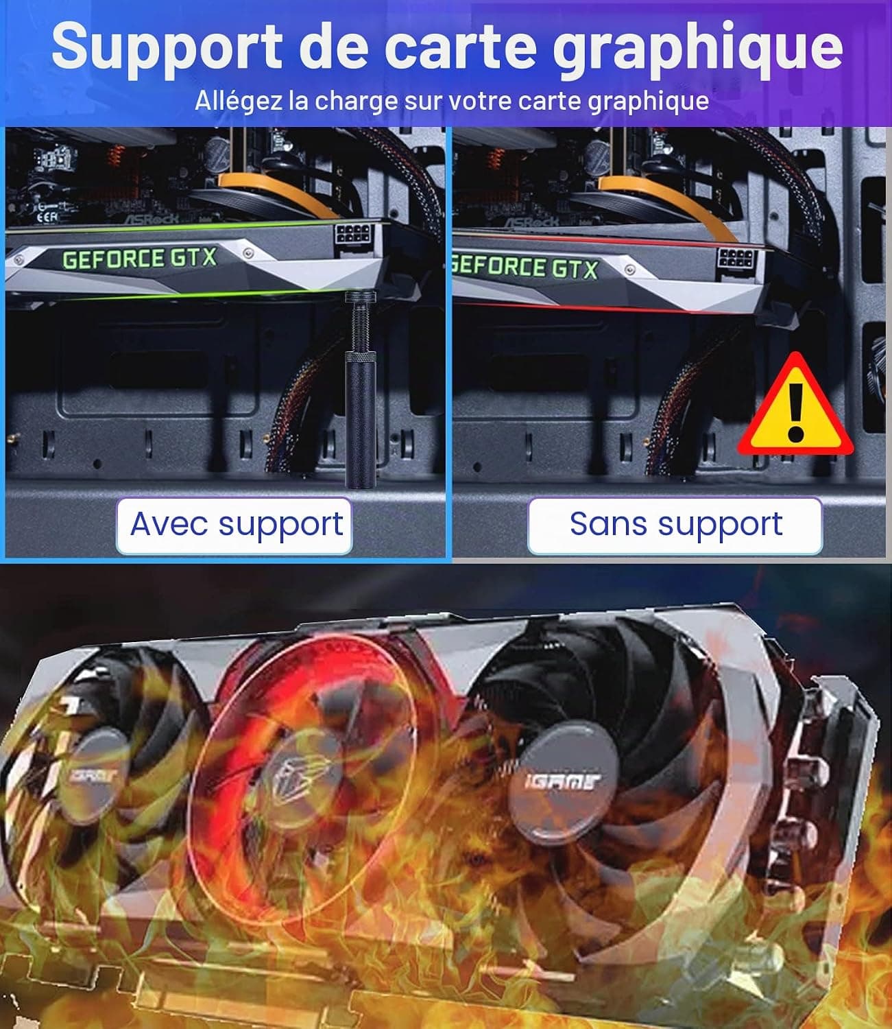 Support Carte Graphique, Support GPU, Support Carte Vidéo Aluminium, M(50mm-85mm)
