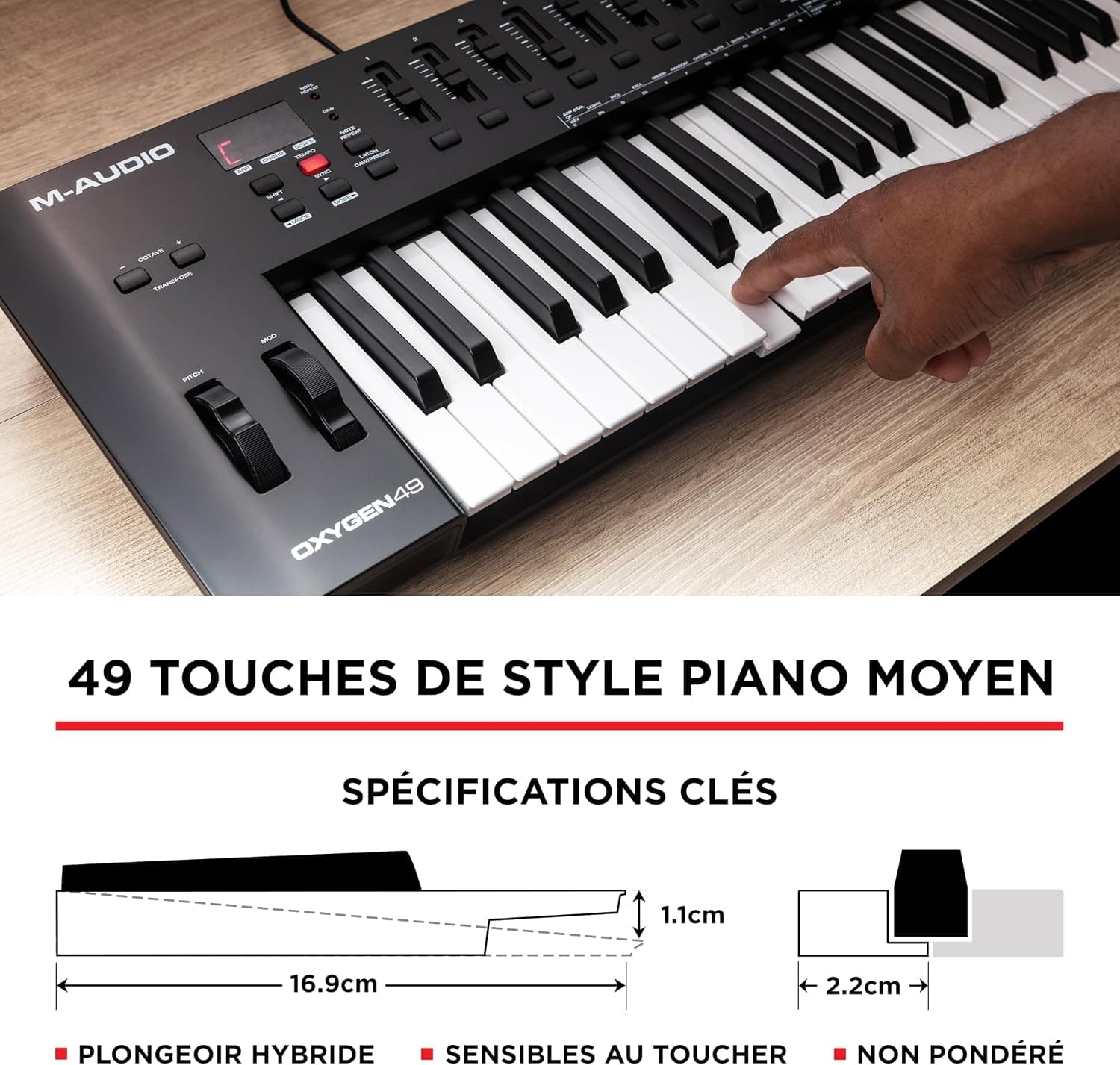 M-AUDIO Oxygen 49 MKV Controleur Clavier USB MIDI | 49 Touches Veloci-Sensibles, 8 Pads, 8 Boutons, 9 Faders et Logiciel DAW Inclus, pour Production Musicale