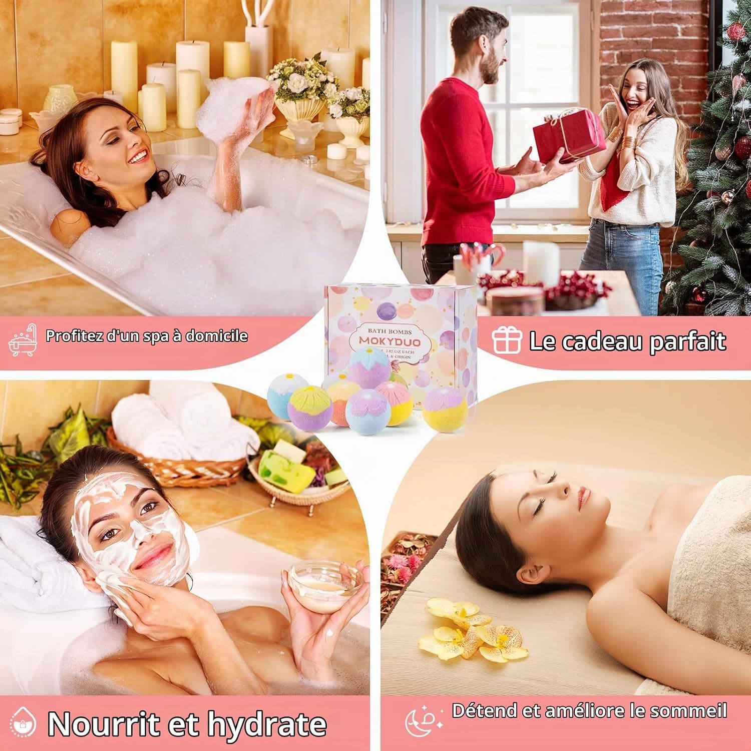Coffret cadeau de 9 bombes de bain, cadeau d'anniversaire, sels de bain gazéifiés, huiles essentielles, bombe de bain, hydratant pour la peau (bombe de bain en forme de fleur)