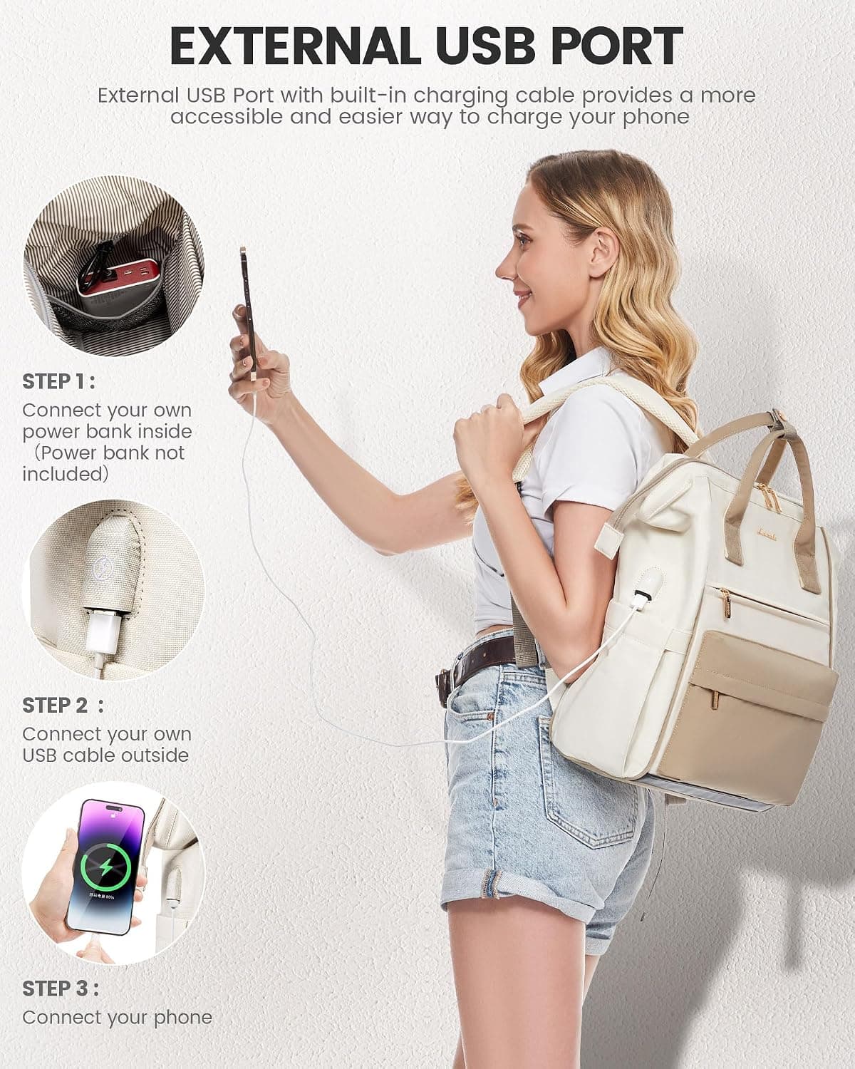 LOVEVOOK Sac a Dos Femme, 15.6 Pouces Sac à Dos Ordinateur Portable Voyage, Sac Travail Antivol pour Ordi Pc Etanche, Travel Backpack Pakkable pour Voyage Loisir Travail Affaire École College Kaki