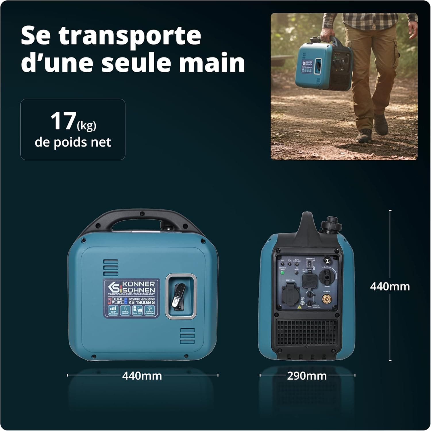 Könner & Söhnen KS 1900iG S Générateur inverter GPL essence 2000W,portable