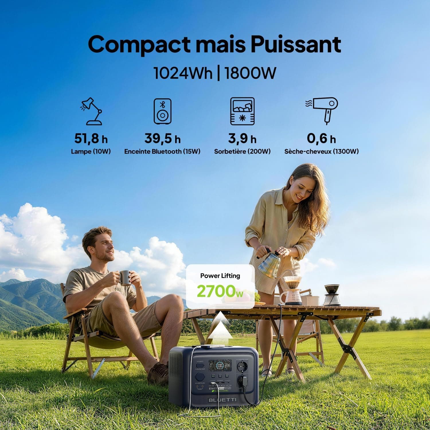 BLUETTI Elite 100 V2 Biomatériau 1024Wh Générateur Électrique Portable | Coque écologique 35% plus compacte. Batterie LiFePO4. Pour camping et pannes de courant.