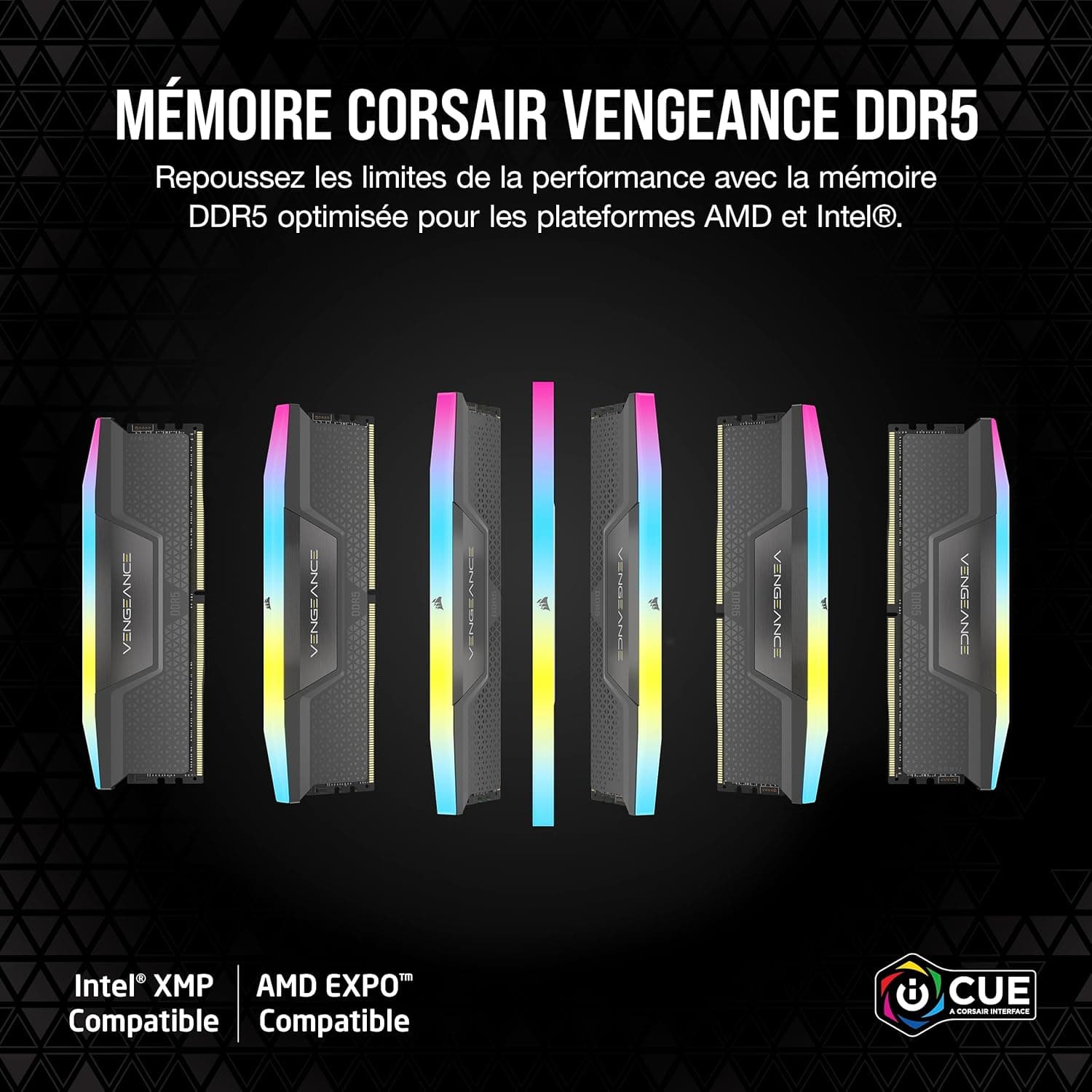 CORSAIR Vengeance RGB DDR5 32Go (2 x 16Go) Jusqu'à 6000MHz AMD Intel RAM | Mémoire pour Ordinateur de Bureau, Compatible AMD EXPO et Intel XMP 3.0, CL38, Gris, CMH32GX5M2B6000Z38