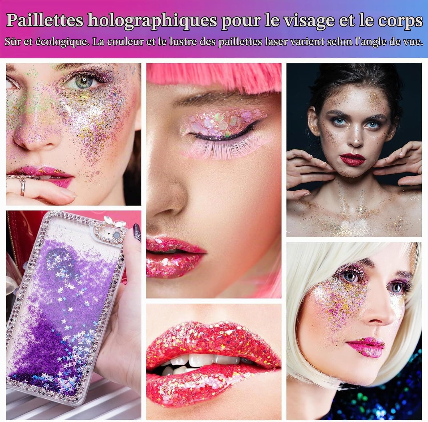 Giantree Festival Paillettes Visage avec 2 Pinceaux à Double Tête en Coton - 12 Couleurs pour Déguisement Festif, Ongles, Cheveux, Lèvres, Corps - Christmas Maquillage Glitter (Couleur 2)