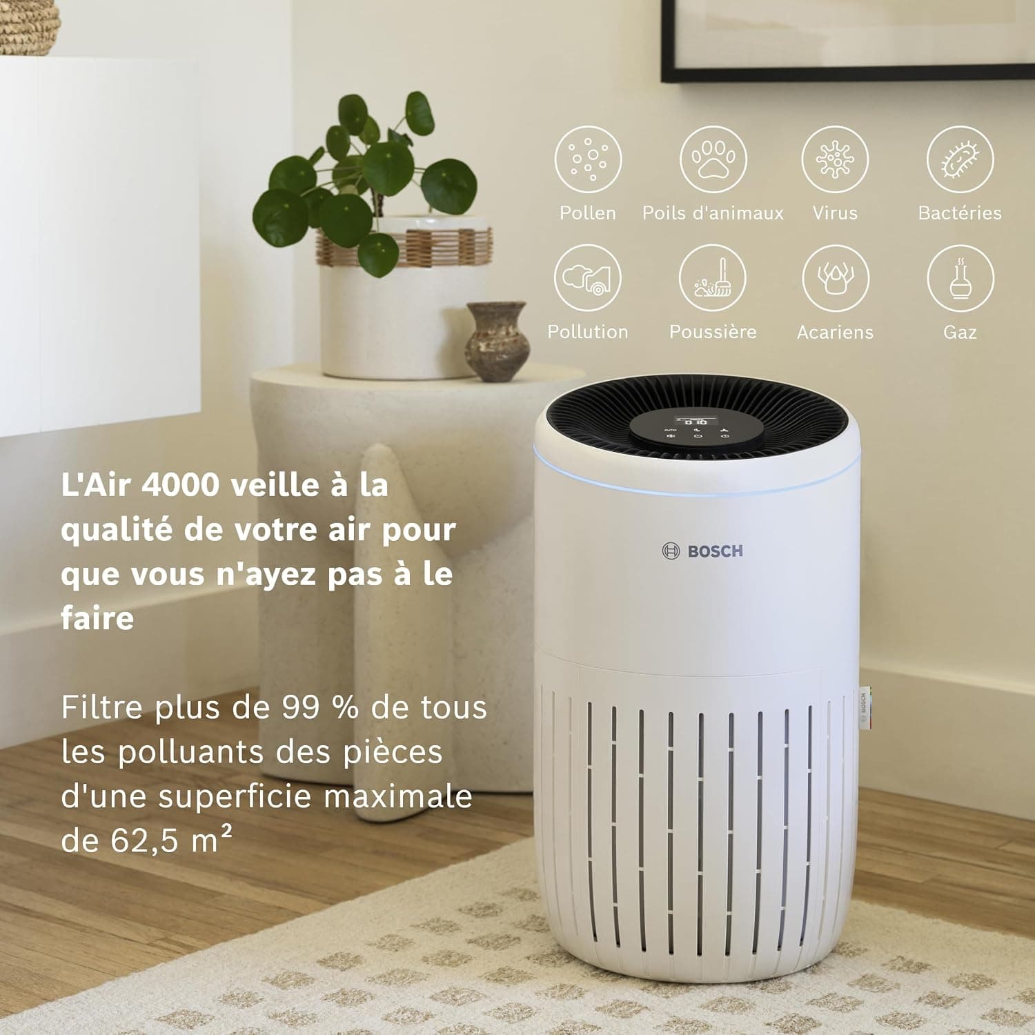 Bosch Air 4000, Purificateur d'air, Pour pièces jusqu'à 62,5 m2