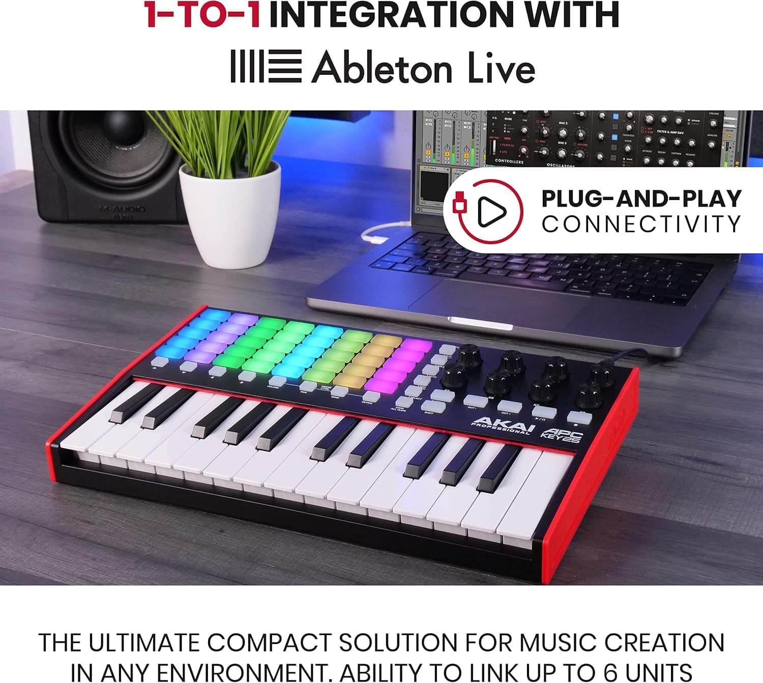 Akai Professional APC Key 25 MK2 Clavier MIDI USB 25 Touches | Touches Mini Sensibles à la Vélocité, 40 Pads RGB, 8 Boutons, Mappage 1:1 pour Ableton Live, Performance Live et Production