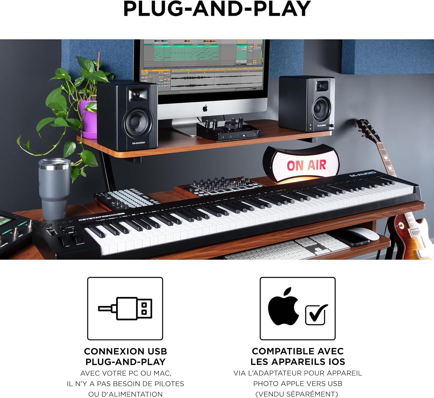 M-AUDIO Keystation 88 MK3 Controleur USB MIDI | Controleur 88 Touches Semi-Lestees pour Synthetiseurs Virtuels et Logiciel DAW d'Enregistrement Inclus