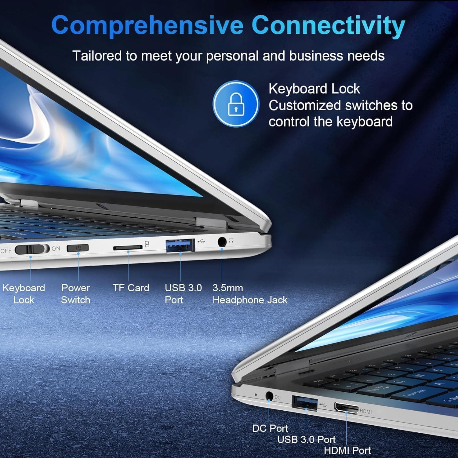 PINSTONE 11,6 Pouces Ordinateur Portable - Celeron N4020 6 Go de RAM 128 Go de SSD, Mini PC Portable Tactile Pliable à 360°, 2,4/5 GHz WiFi, Bluetooth 4.2, Mini HDMI, Laptop Extension par SD - Argent