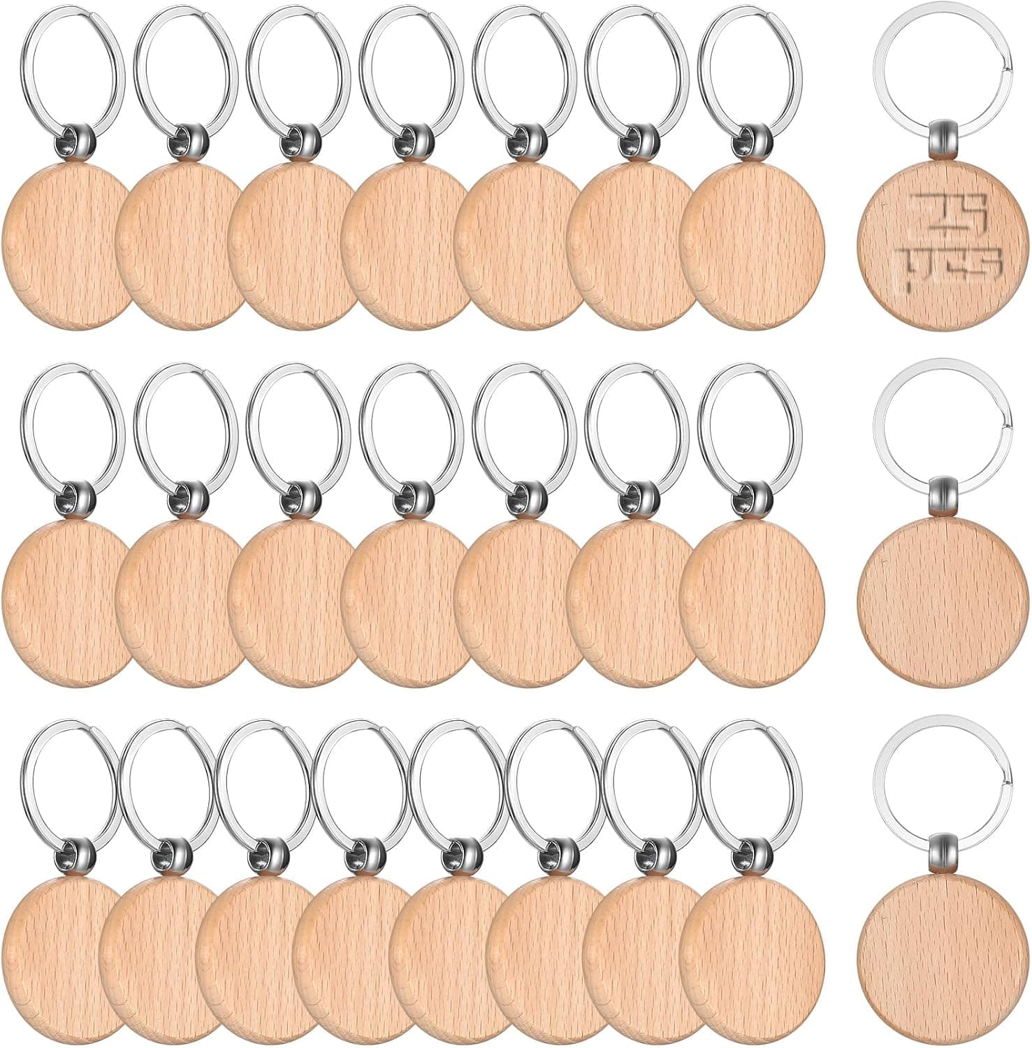 25 Pièces Porte-Clés en Bois Vierges, Porte Clés Bois Brut avec Anneaux, Porte-clés Ronds Naturel Personnalisé pour Bricolage Artisanat Gravure Pyrogravure