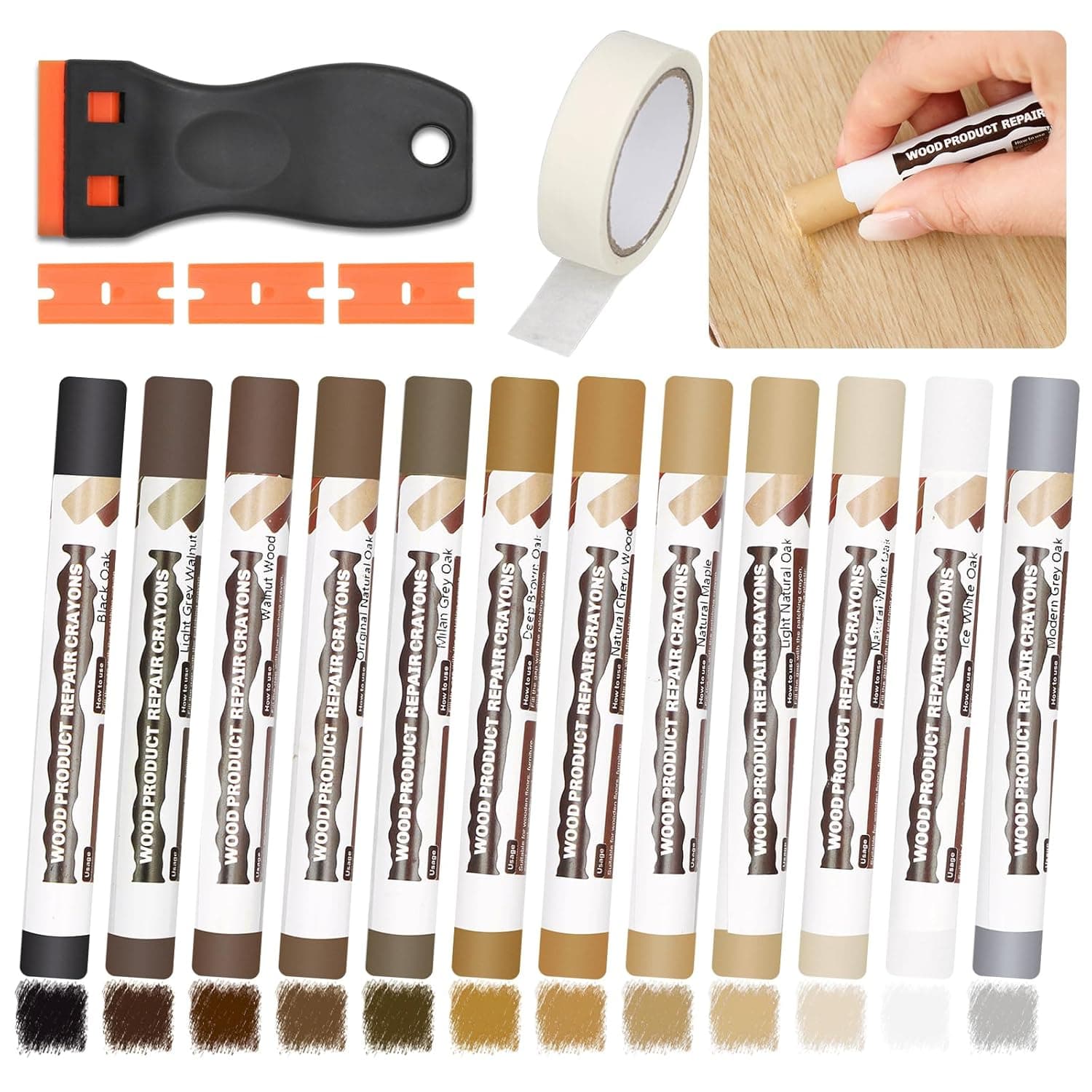 Pate a Bois 12 Couleurs Brun, Pate a Bois Rebouchage, Mastic Bois