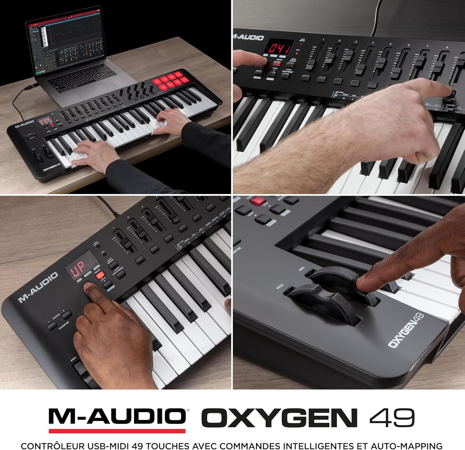 M-AUDIO Oxygen 49 MKV Controleur Clavier USB MIDI | 49 Touches Veloci-Sensibles, 8 Pads, 8 Boutons, 9 Faders et Logiciel DAW Inclus, pour Production Musicale