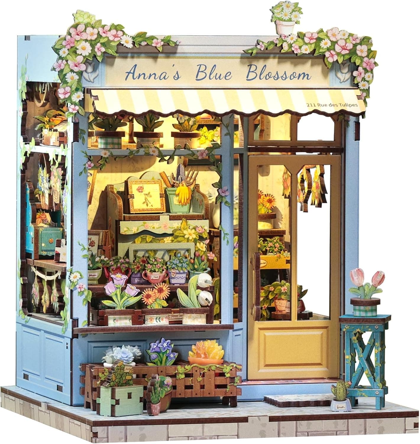 CUTEBEE Book Nook Kit-Maison de Poupée à Assembler Soi-Même, Serre-Livres en Bois 3D, Décoration Créative pour Bibliothèque, Cadeau (Anna's Blue Blossom)