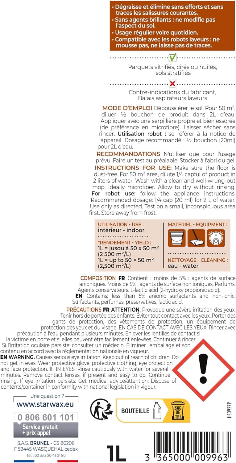 STARWAX Nettoyant doux parquets, 1L