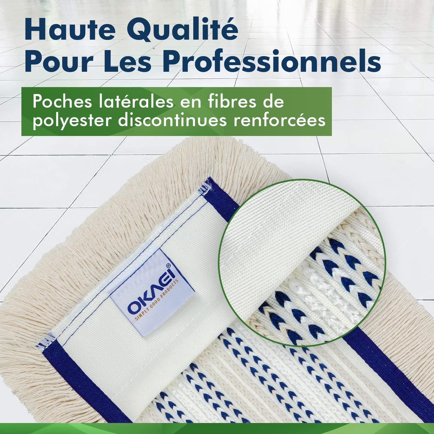 Okaei Housse de serpillère 2 Piece (40 CM) - Housse de serpillère pour hôpitaux et établissements de Soins - Housse de serpillère à Glissement Optimal pour Un Travail Ergonomique - Gris