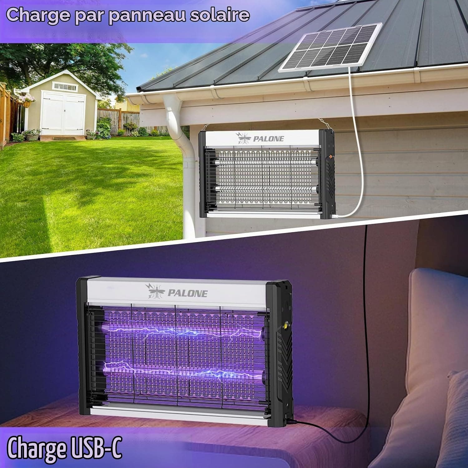 PALONE Lampe Anti Moustique Solaire 4000V 3600mAh USB