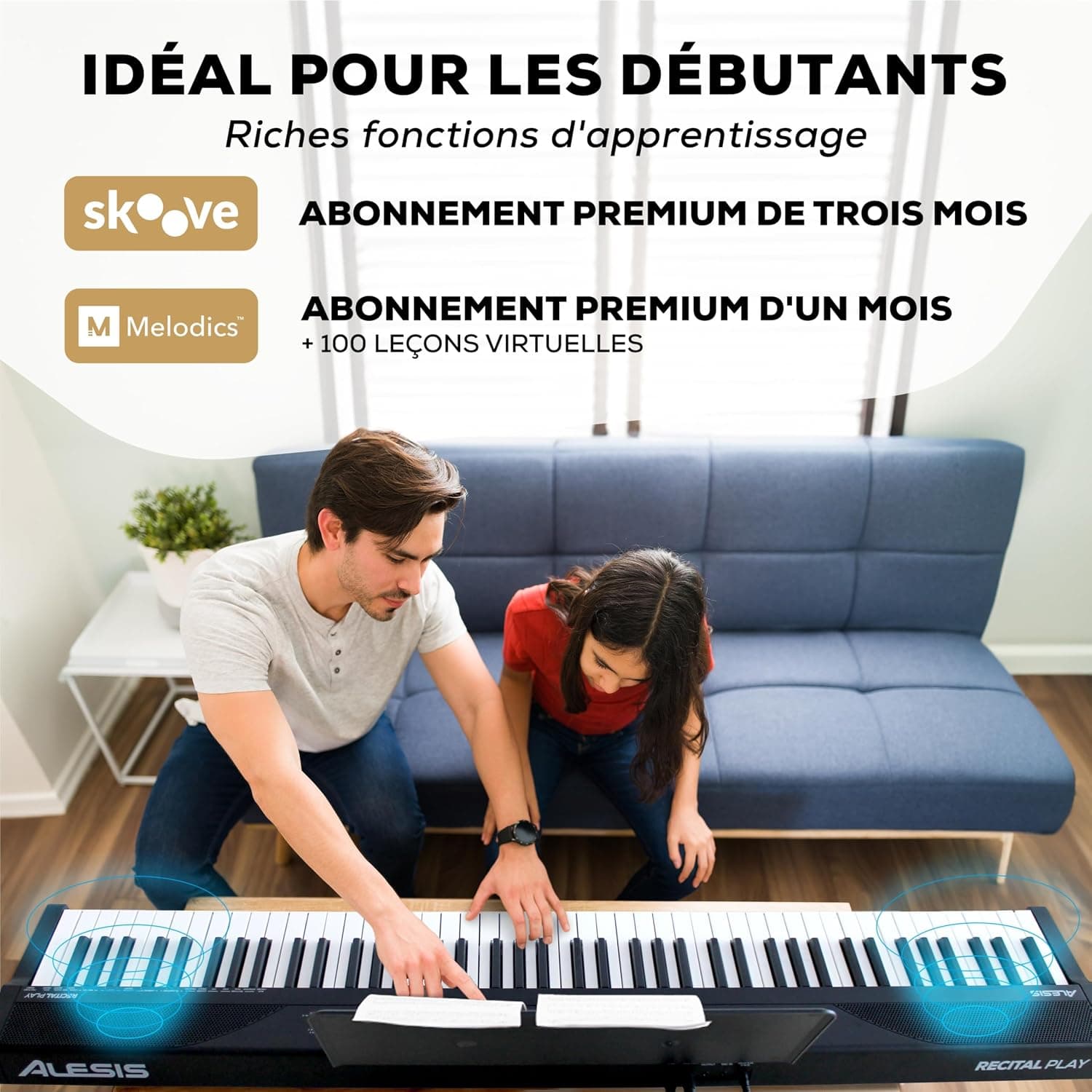 Alesis Recital Play Clavier Piano 88 Touches | Portable, 480 Sons, Modes Split/Layer, Cours Inclus, pour Débutants