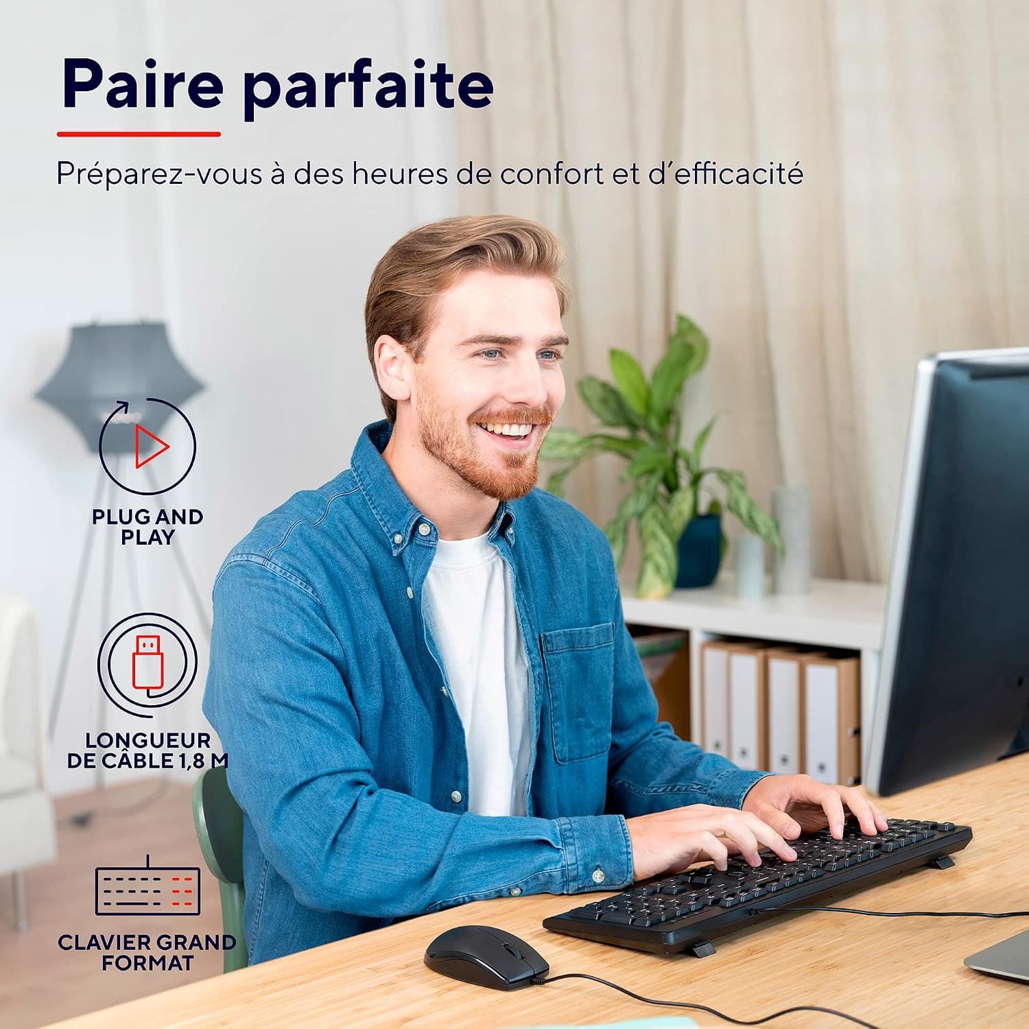 Trust Taro Pack Clavier et Souris Filaires AZERTY Français, Noir