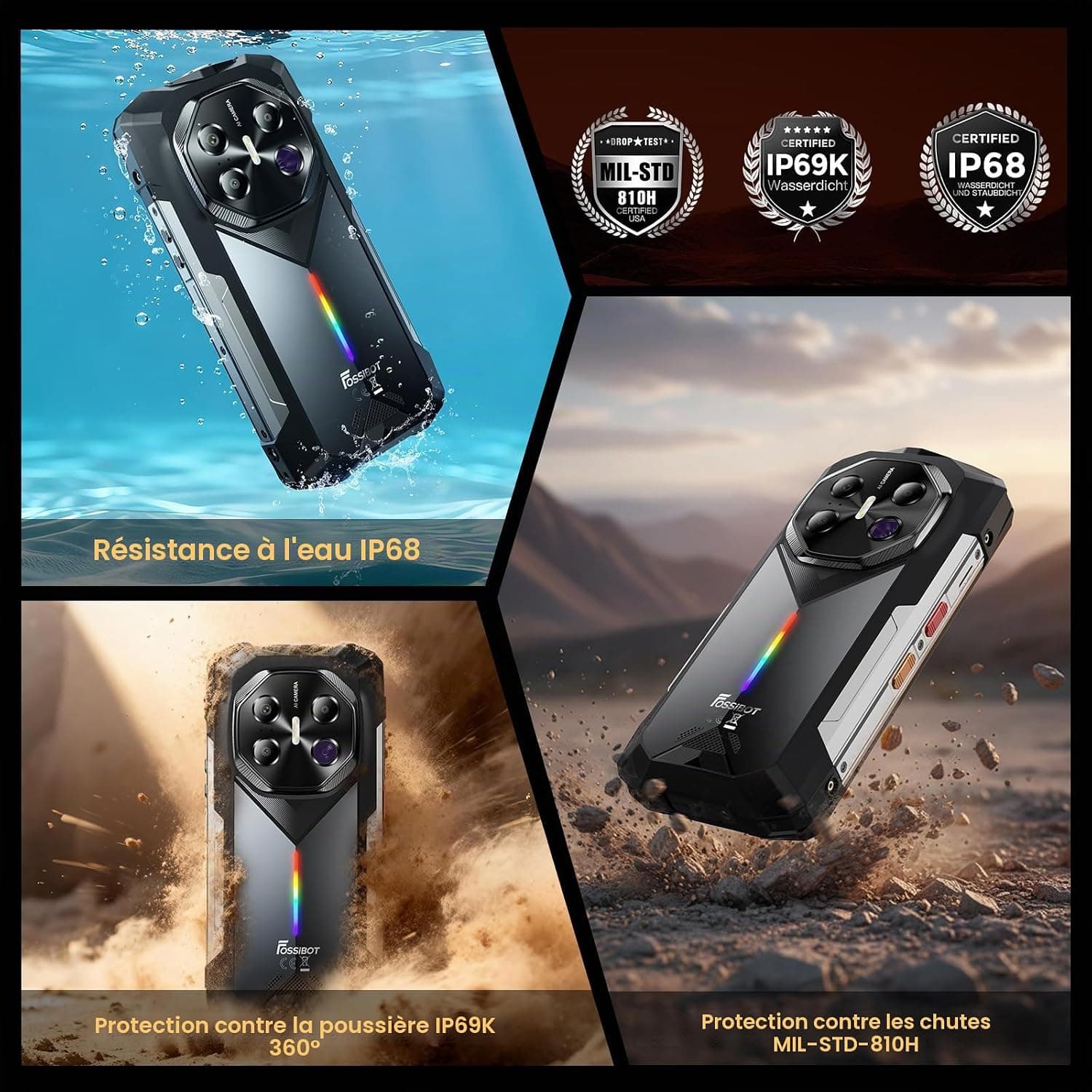 FOSSiBOT F113 5G Téléphone Portable Incassable Vision Nocturne 64MP
