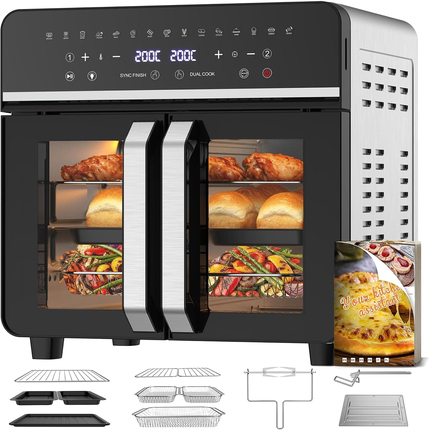 23L Friteuse à Air Chaud Familles, Mini Four Cuisson Une Deux Zone,Temp Sép