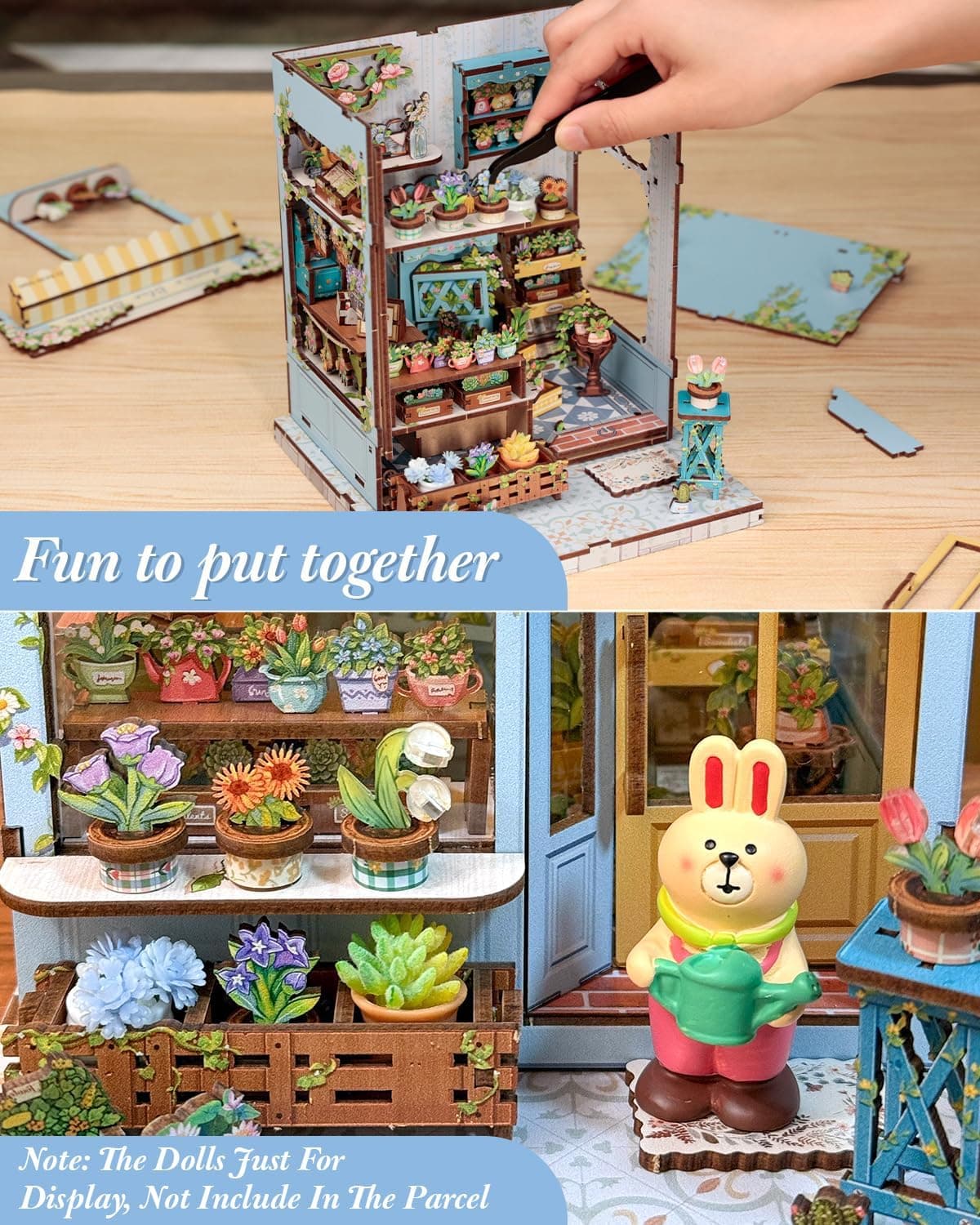 CUTEBEE Book Nook Kit-Maison de Poupée à Assembler Soi-Même, Serre-Livres en Bois 3D, Décoration Créative pour Bibliothèque, Cadeau (Anna's Blue Blossom)