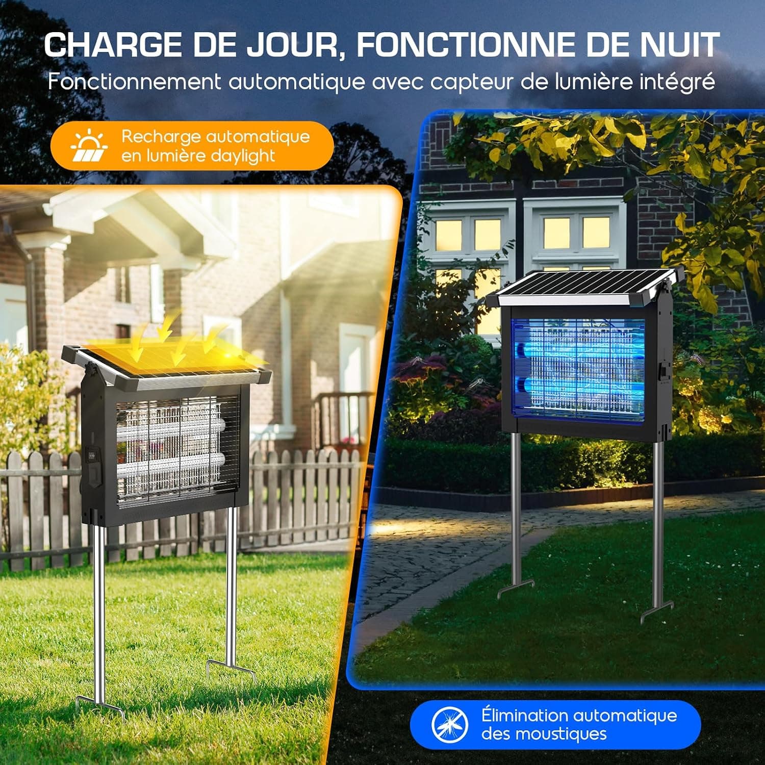 Lampe Anti Moustique Extérieur Solaire, Étanche IPX5 (Noir)