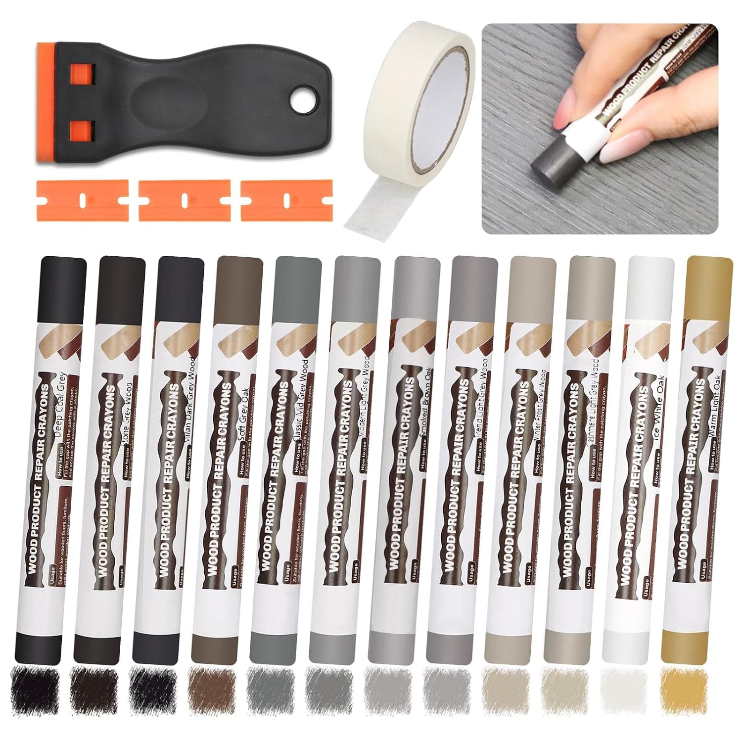 Pate a Bois 12 Couleurs Gris, Pate a Bois Rebouchage, Mastic Bois
