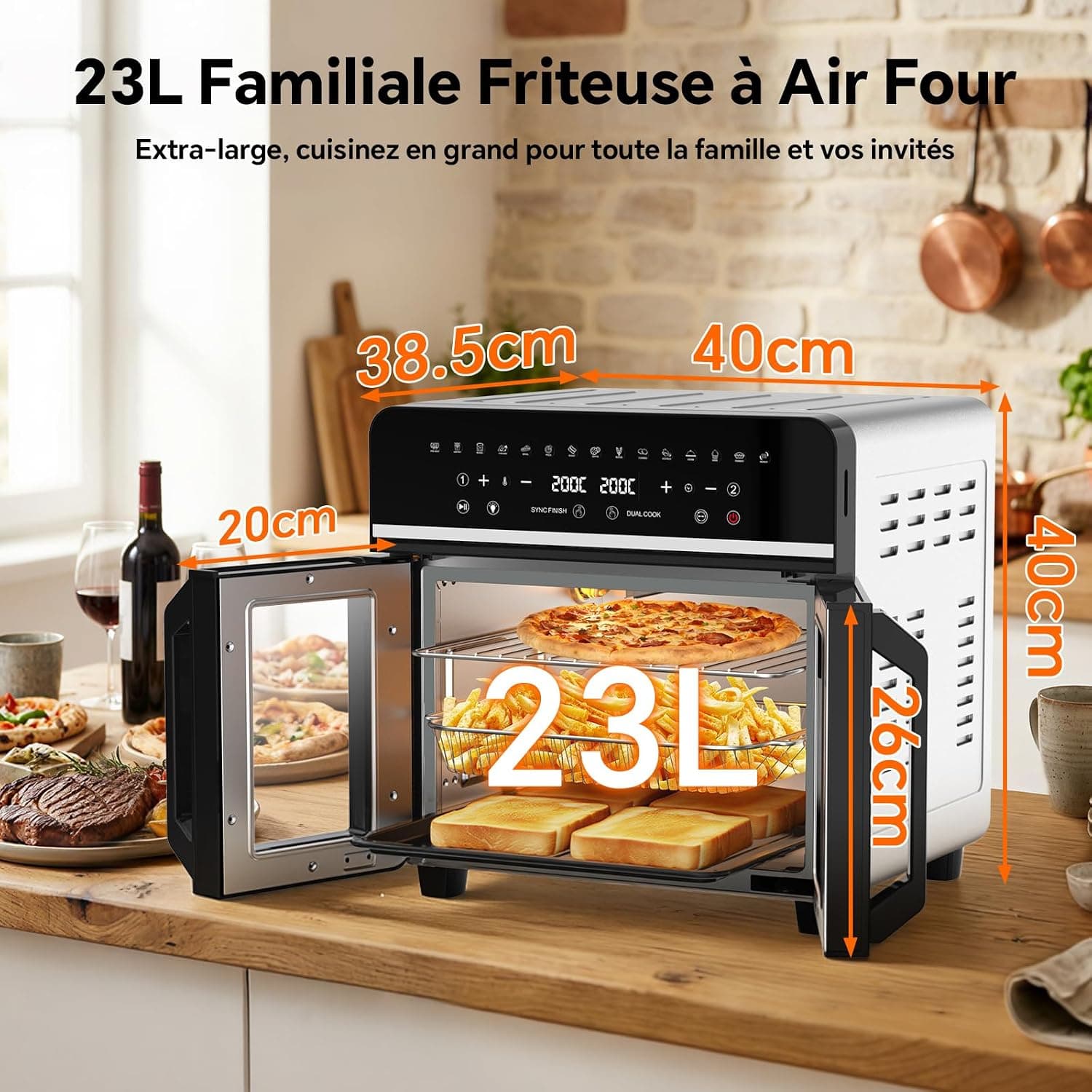 23L Friteuse à Air Chaud Familles, Mini Four Cuisson Une Deux Zone,Temp Sép