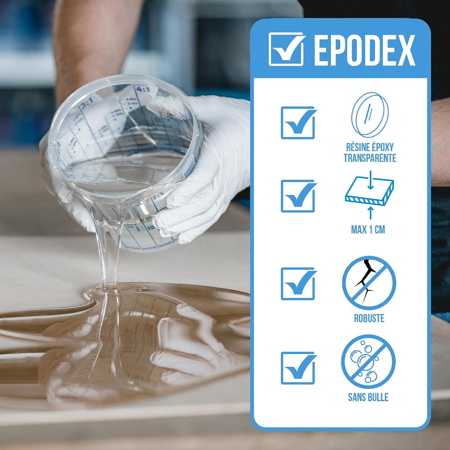 EPODEX ECO, Résine époxy jusqu’à 1cm, CLEAR - Transparent, 1,5kg