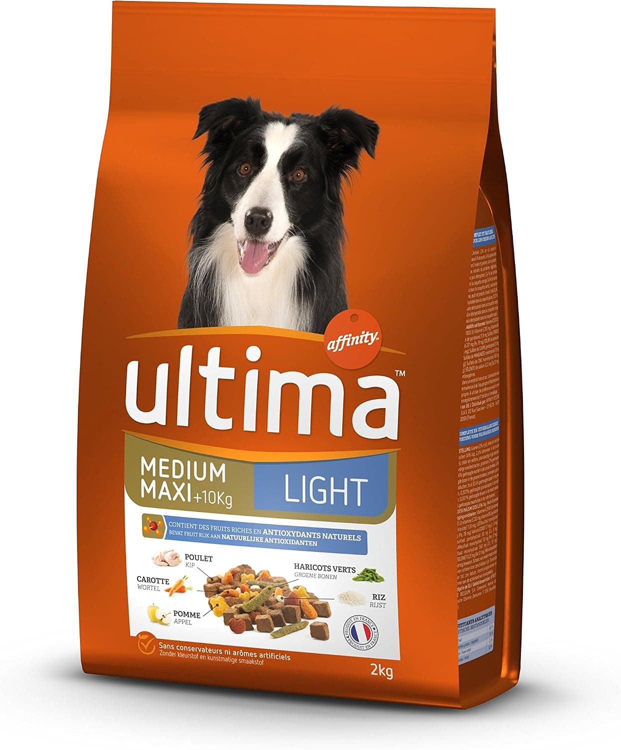 Ultima Croquettes pour Chien Medium-Maxi Adulte Light Poulet, Agneau, Riz, Légumes et Fruits 2 kg