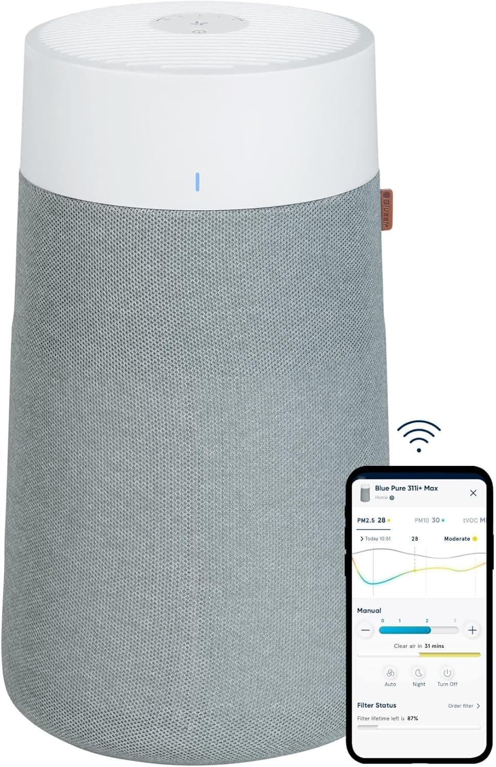 BLUEAIR Blue Pure 3450i Max Purificateur d’air pour pièces jusqu’à 103 m2 – Intelligent, silencieux, HEPASilentTM | Élimine allergènes, poils d’animaux, fumée, poussière, moisissures