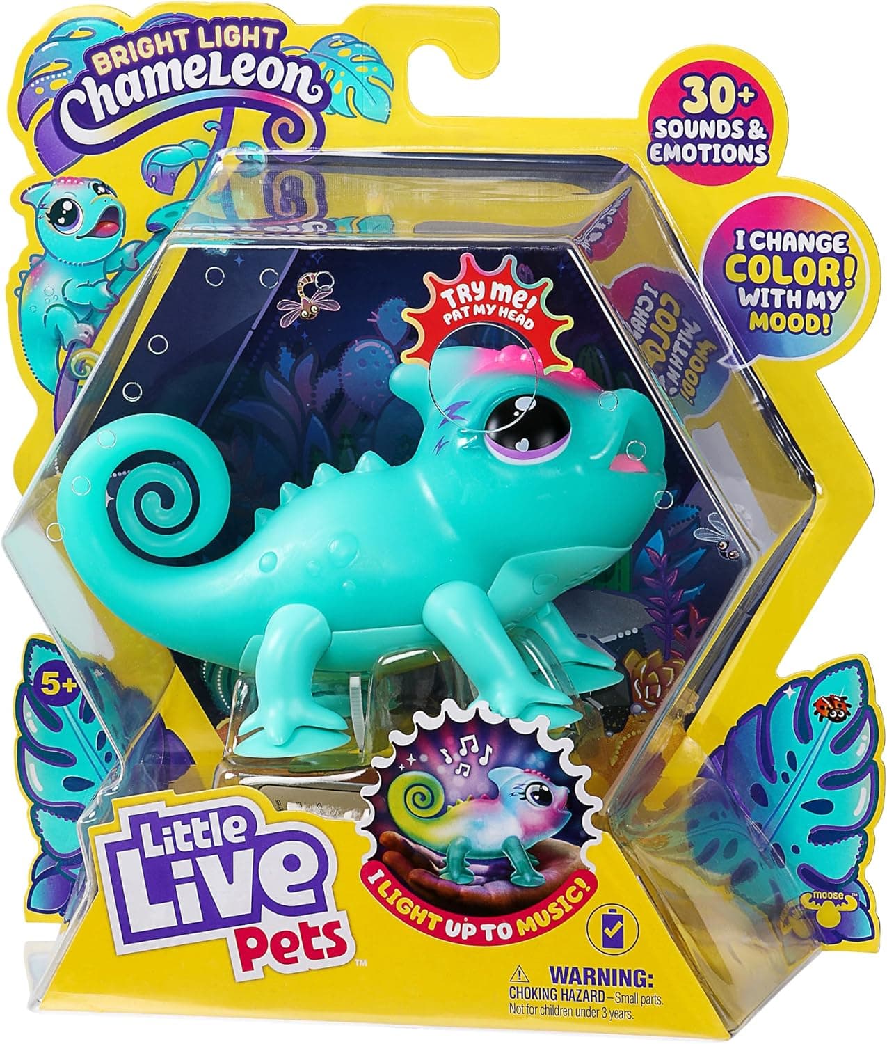 Little Live Pets - Sunny Le caméléon Lumineux, Jouet interactif Lumineux Multicolore, Plus de 30 Sons, Plus de 10 humeurs, Répète après toi, Détecte Les Sons (Piles incluses, à partir de 5 Ans) 26364