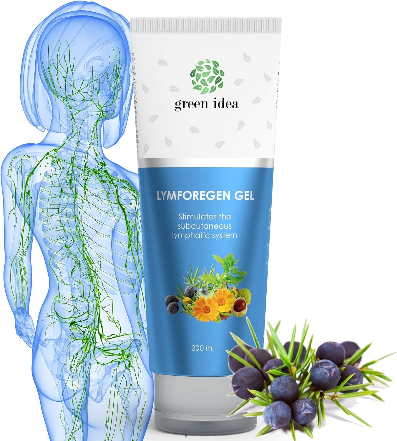 Green idea - Gel Lymforegen - Stimule le système lymphatique avec 15 herbes et huiles essentielles - régénération efficace - favorise le drainage lymphatique - Formule active d'herbes (200)