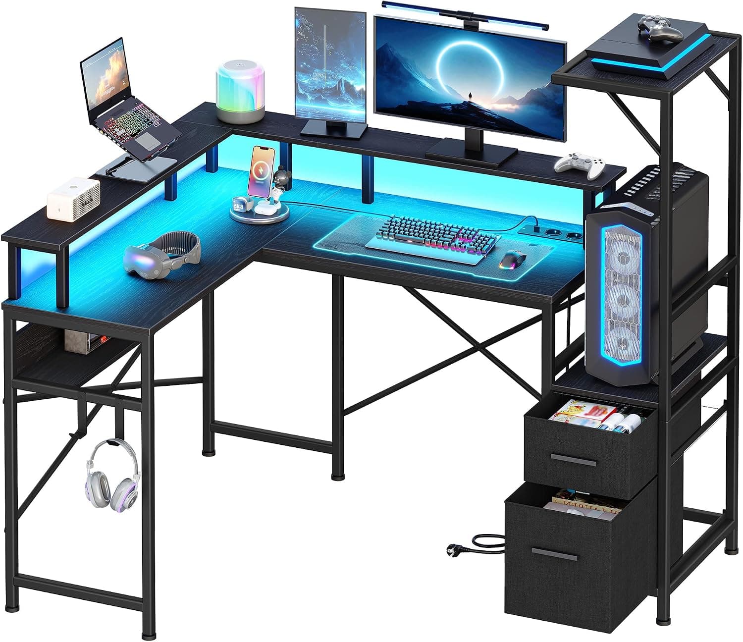 Hzuaneri Bureau Gaming L RGB 147x90cm Noir