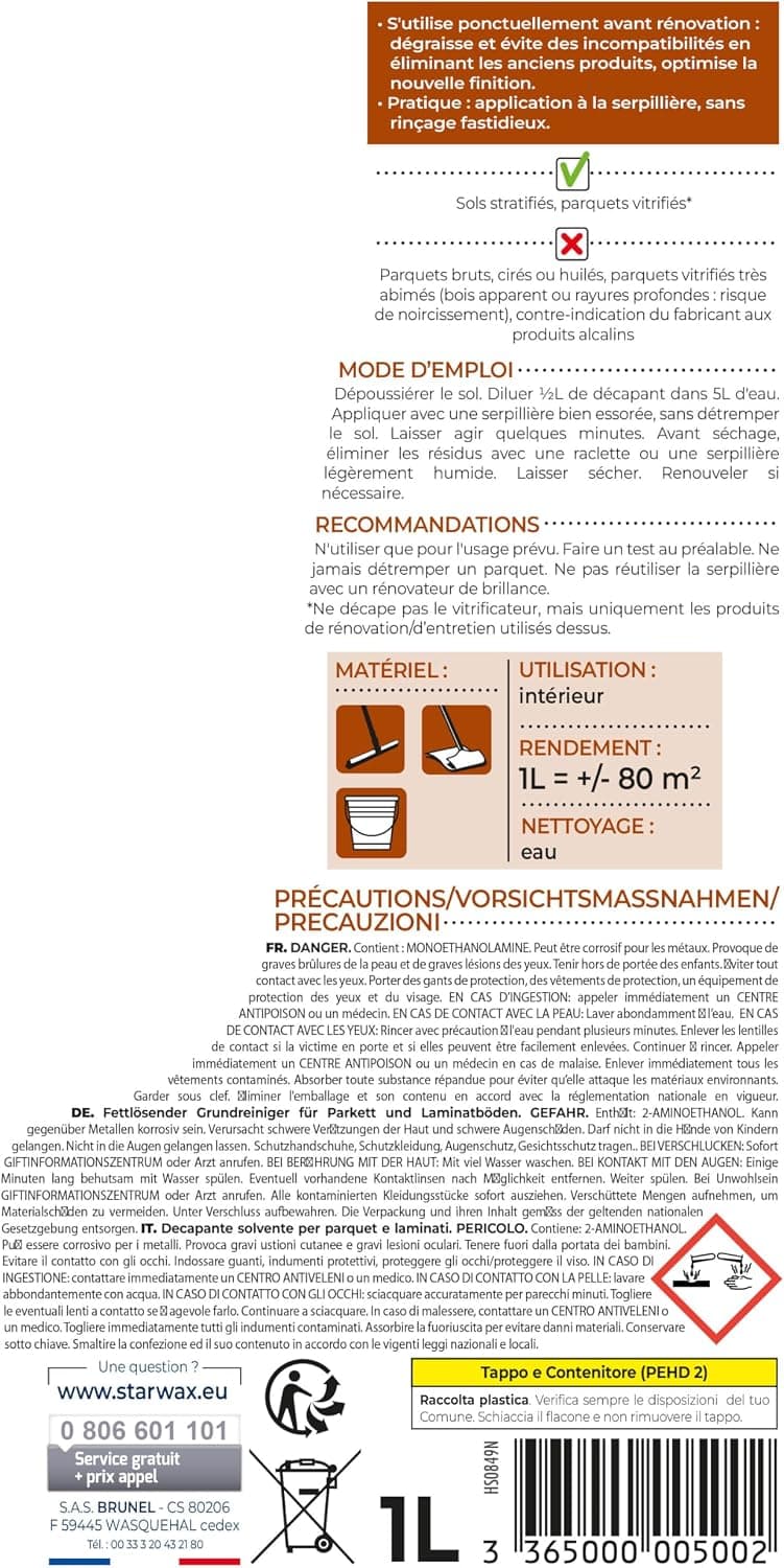 STARWAX Décapant dégraissant Parquets, 1L