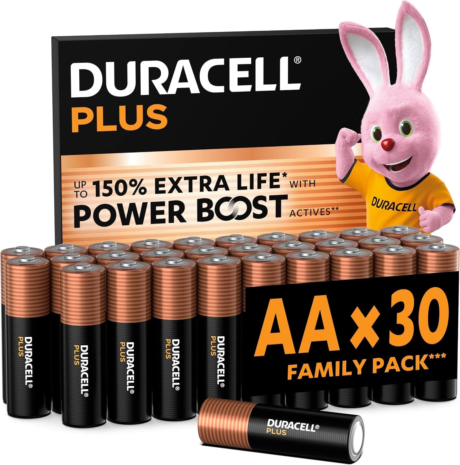 DURACELL AA Plus Piles Alcalines (Lot de 30) 1.5V, LR06 | Durent jusqu’à 150% plus longtemps - Actifs POWER BOOST - Manettes De Jeu, Appareils Photo - 100% Recyclable