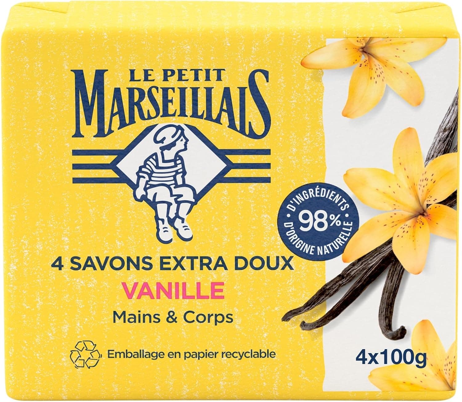 Le Petit Marseillais Savon Vanille 4x100g - Nettoie votre peau en douceur