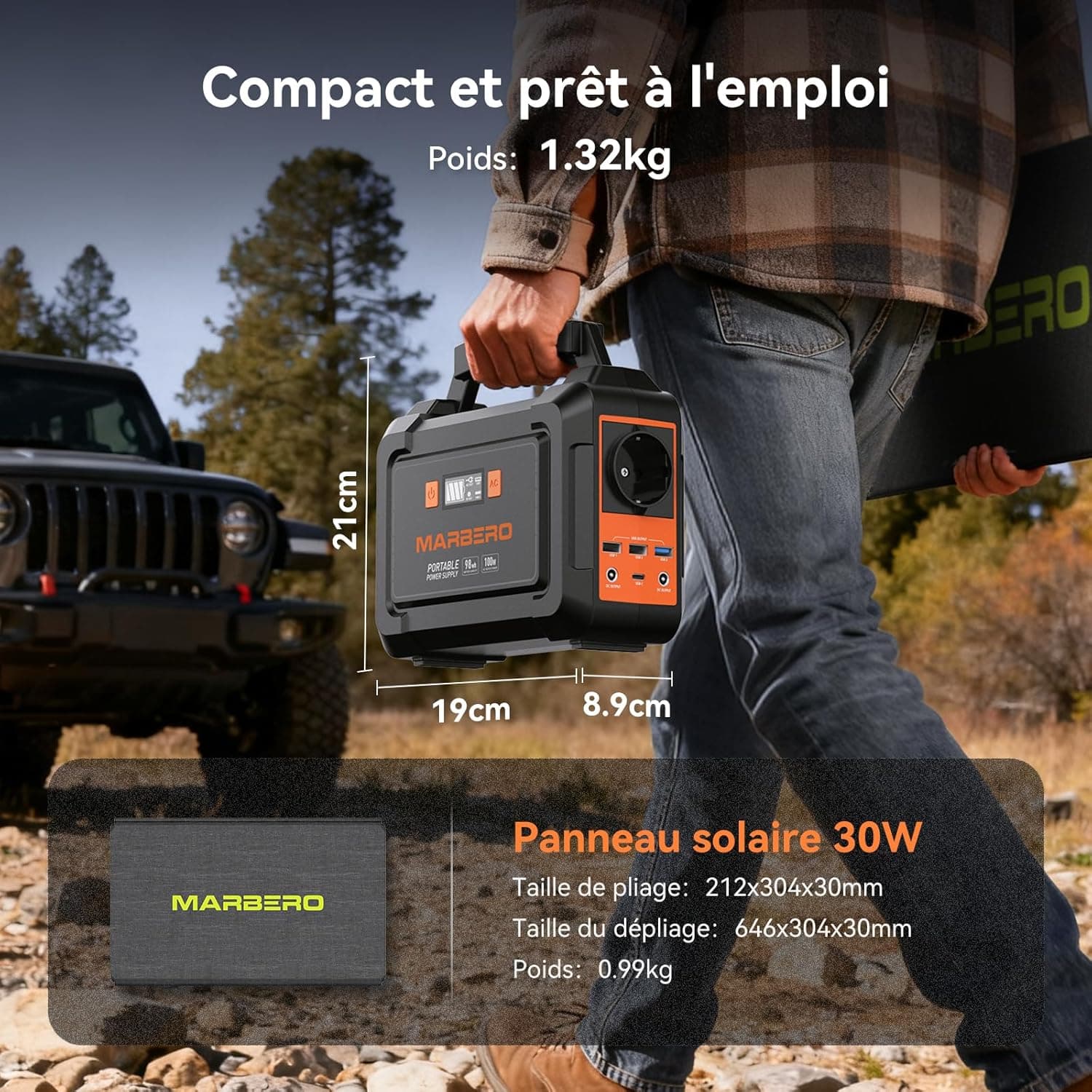 MARBERO 98Wh Station Électrique Portable avec Panneau Solaire Pliable 30W