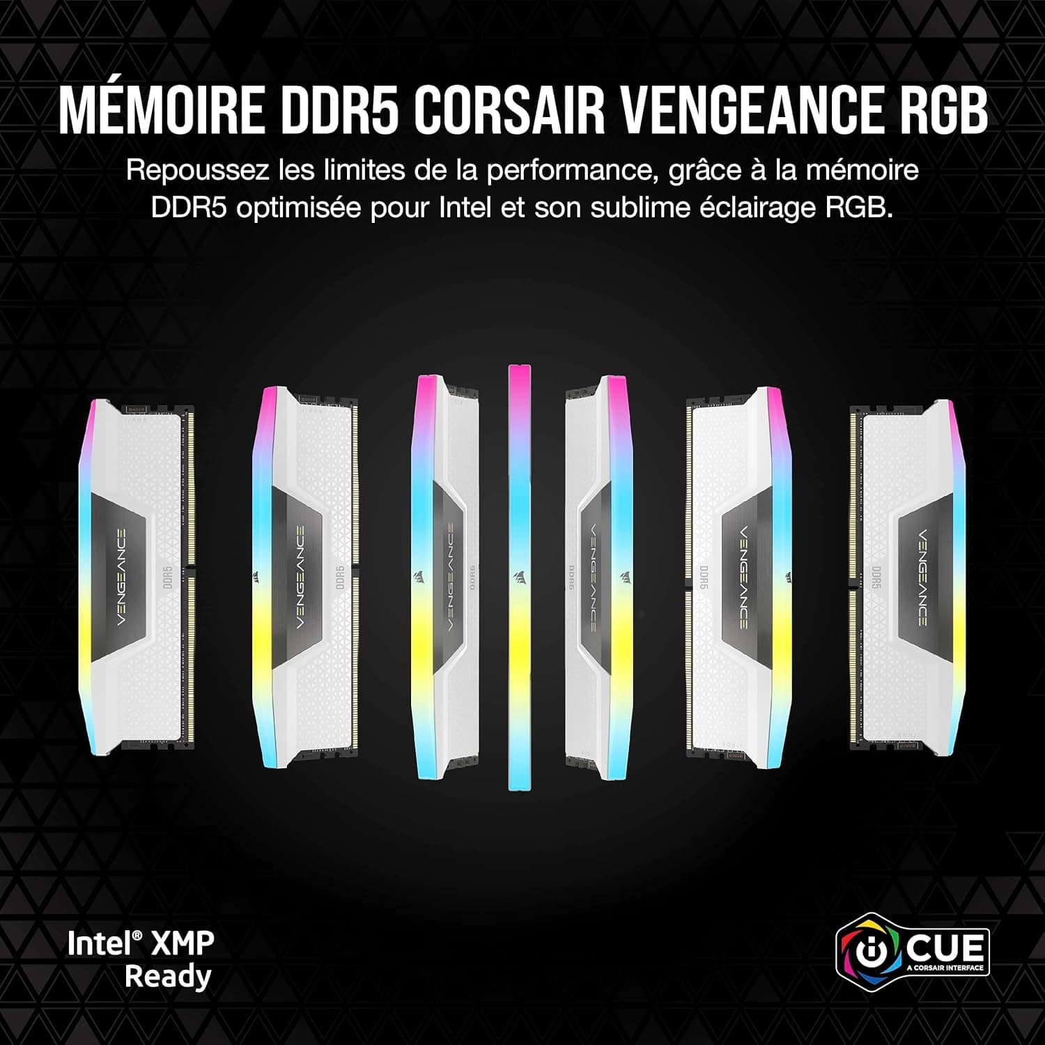 CORSAIR Vengeance RGB DDR5 32Go (2 x 16Go) Jusqu'à 6000MHz Intel RAM | Mémoire pour Ordinateur de Bureau, Compatible Intel XMP 3.0, CL36, Blanc, CMH32GX5M2E6000C36W