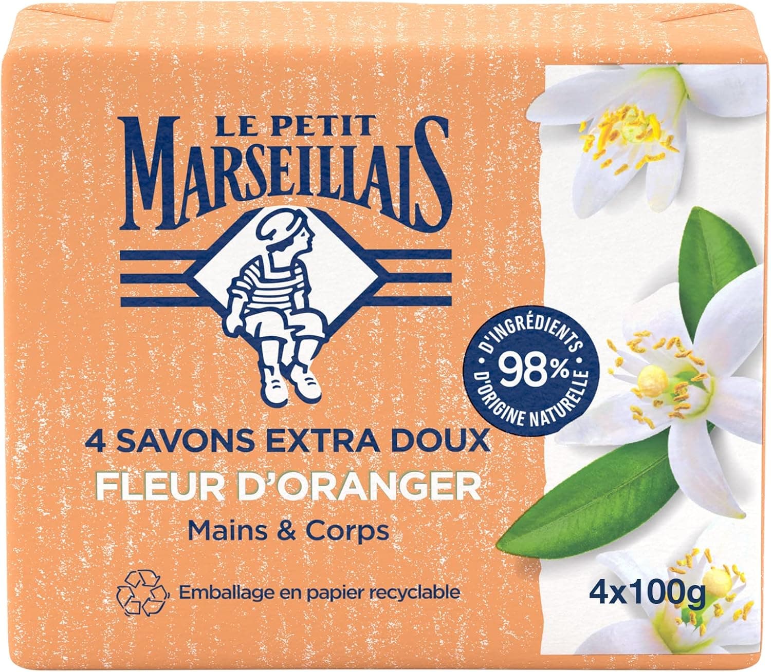 Le Petit Marseillais Savon Extra Doux Fleur d'Oranger, 4 pains de 100 g