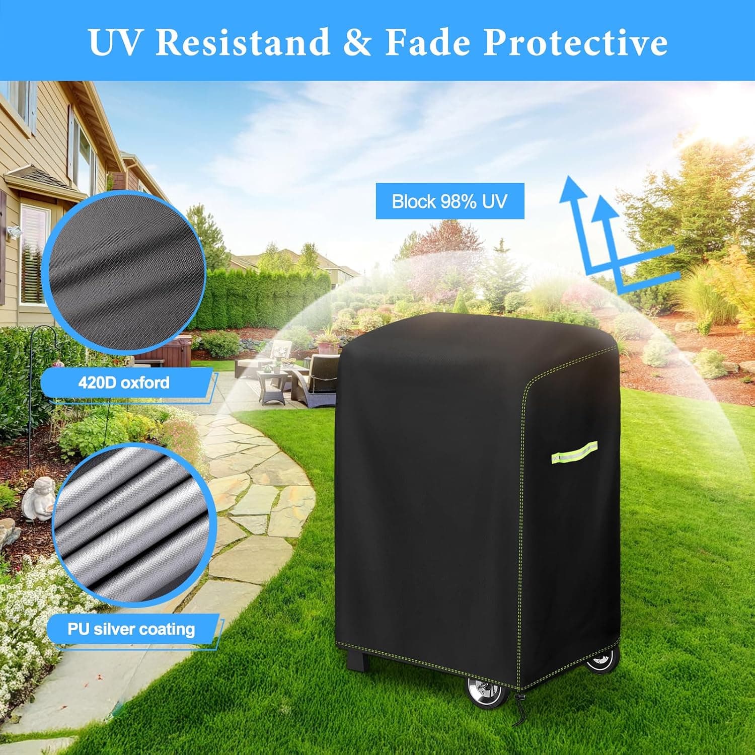 VDISRR Housse Barbecue Exterieur, 420D Oxford Bache Barbecue Exterieur 77 * 70 * 110cm pour Barbecue Weber Spirit E-210 avec Plateaux, Housse De Protection Anti-Vent/Solei/l'eau