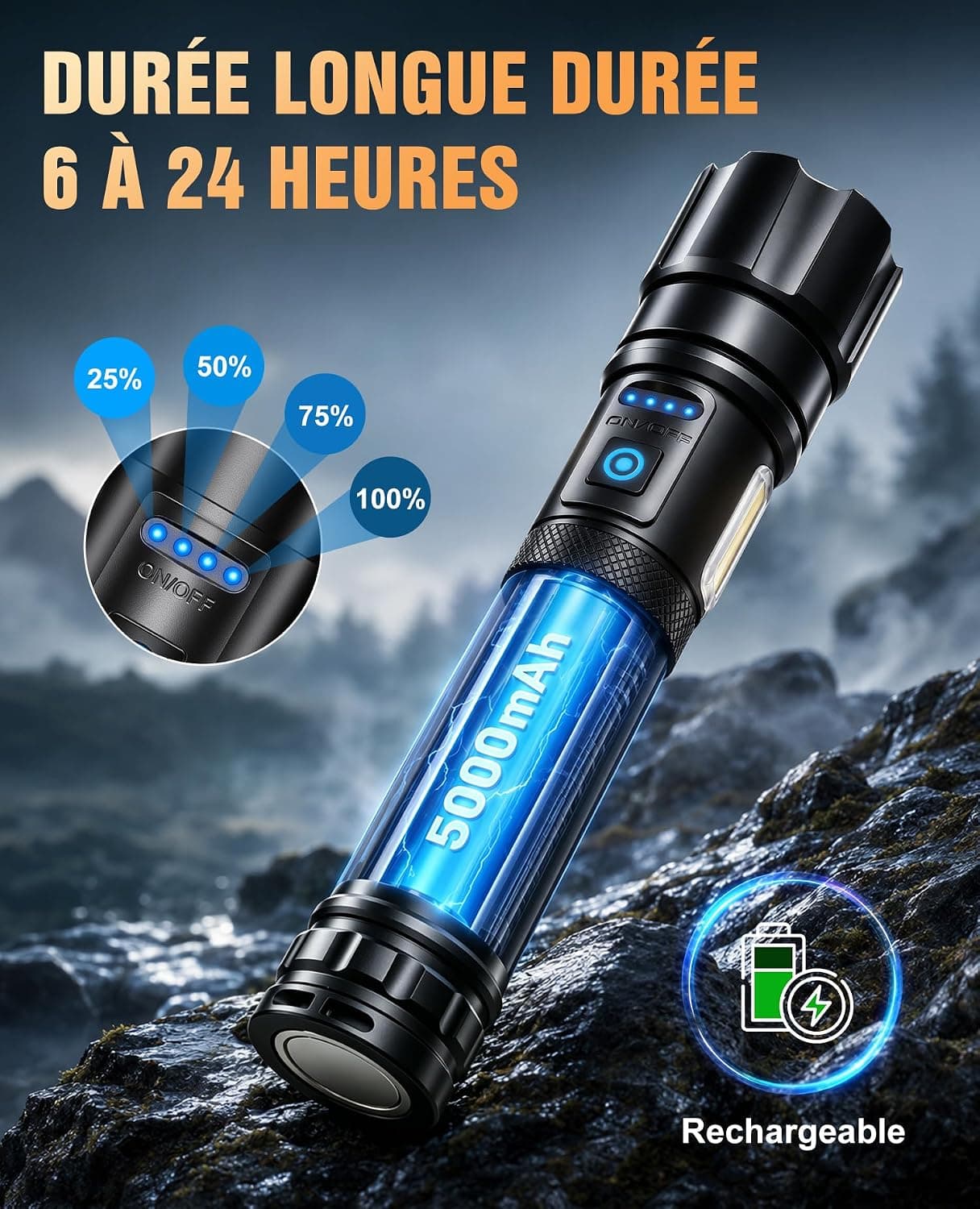 RAYLON Lampe Torche LED Rechargeable 500000 Lumens Ultra Puissante