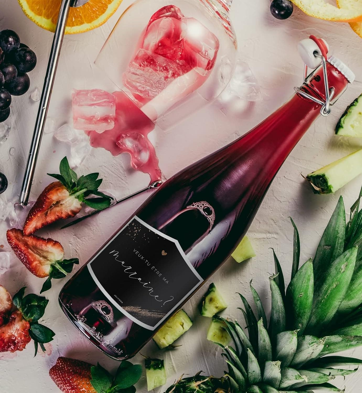 JoliCoon Étiquette bouteille Veux-tu être ma marraine, demande marraine | Papier nacré structuré, forte adhérence, pour bouteilles de vin, de champagne, de prosecco et autres formes de bouteilles