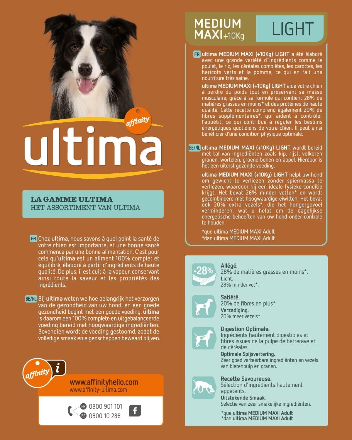 Ultima Croquettes pour Chien Medium-Maxi Adulte Light Poulet, Agneau, Riz, Légumes et Fruits 2 kg