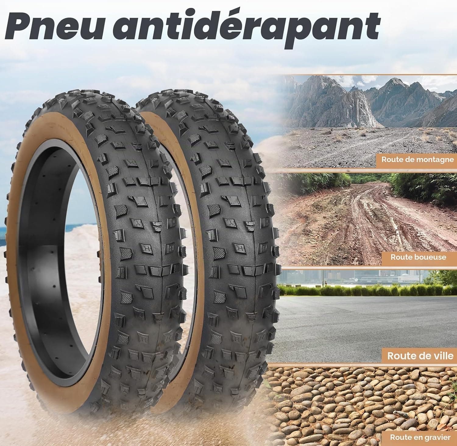 Pneu de Vélo Large 20x4.0 (98-406) pour Fat Bike et Vélo Électrique