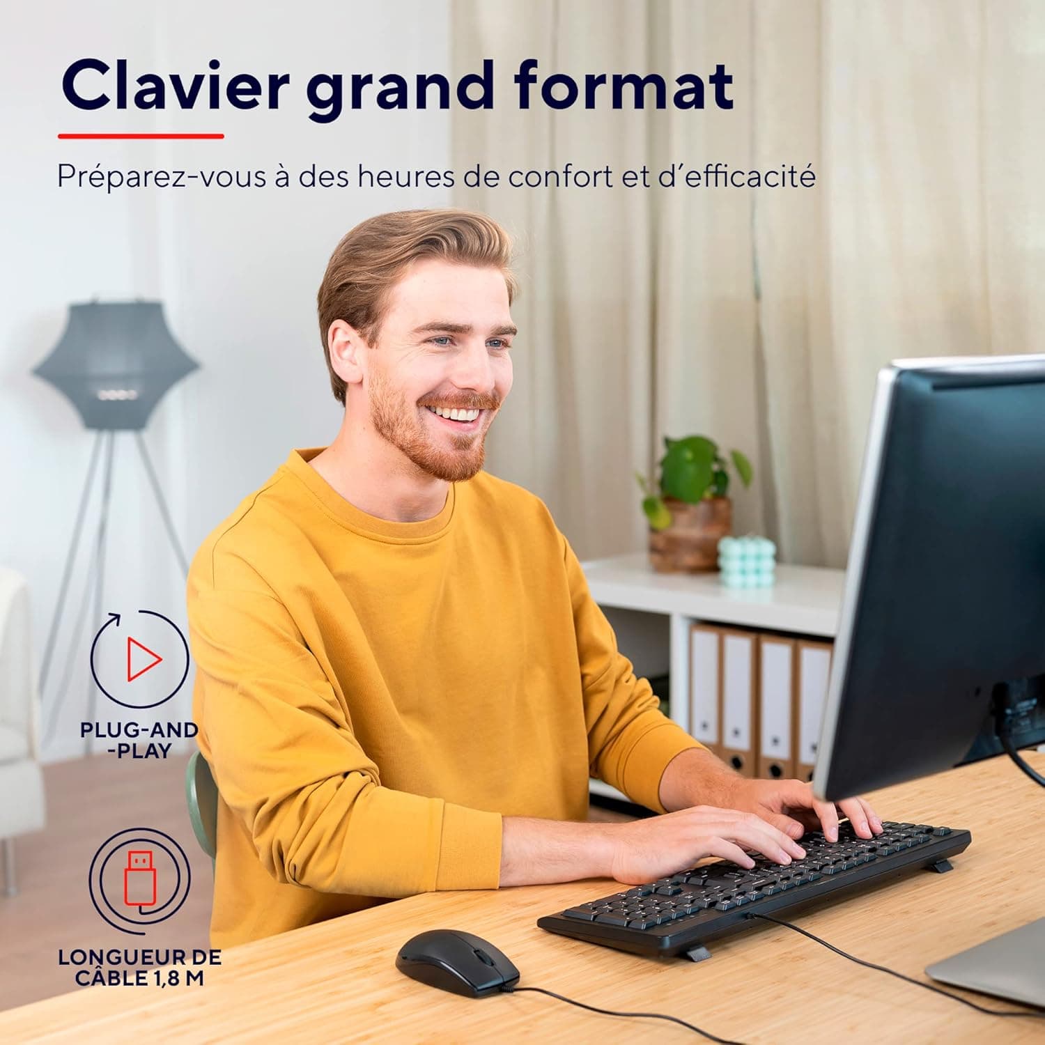 Trust Taro Clavier Filaire USB AZERTY Français, Touches Plates, Noir | AZERTY FR