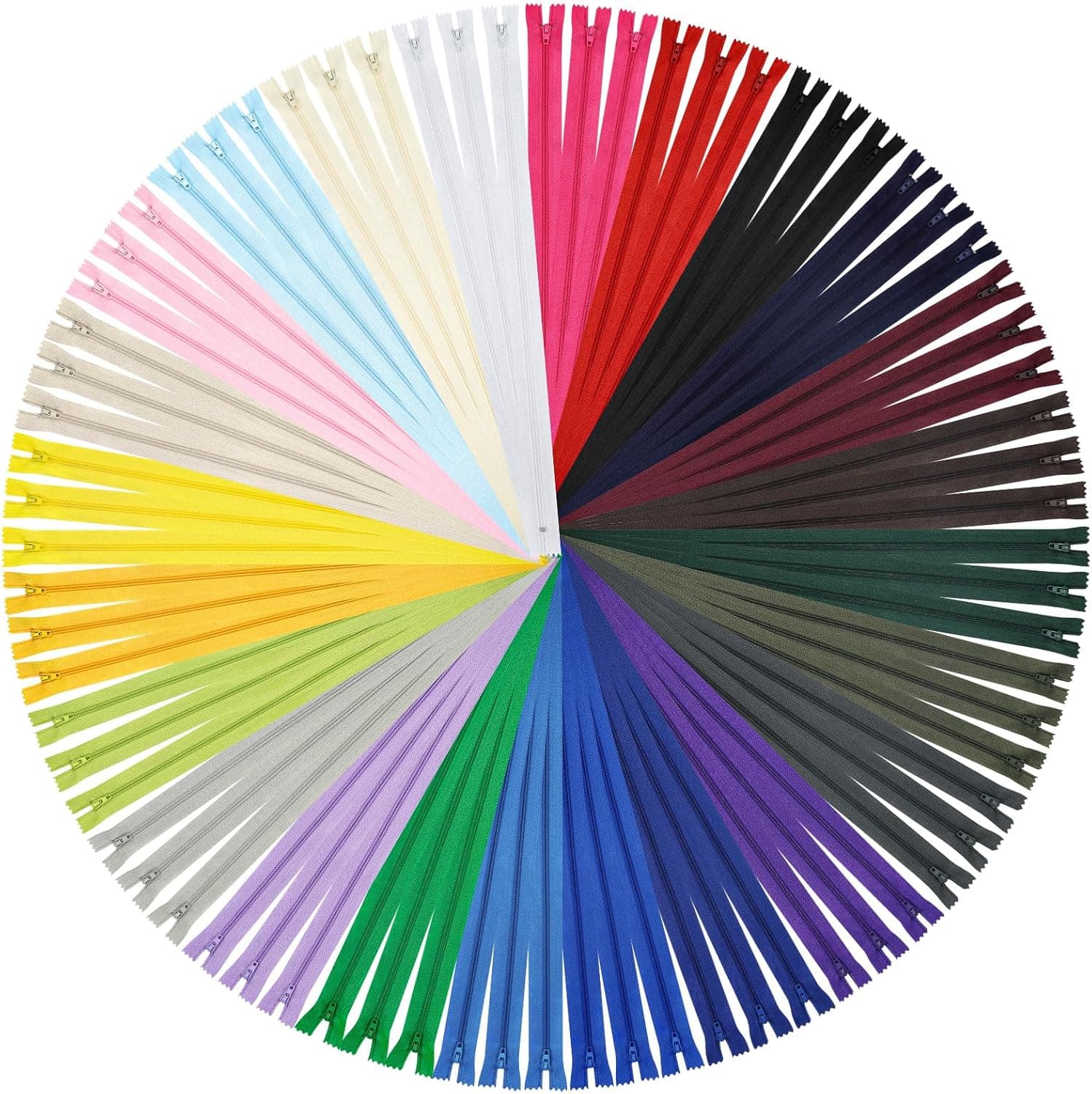 DOITEM Nylon Fermeture éclair pour L'artisanat de Couture | 24 Couleurs Mélangées #3 | 72 Pcs/Paquet (Multicolore, 20CM)